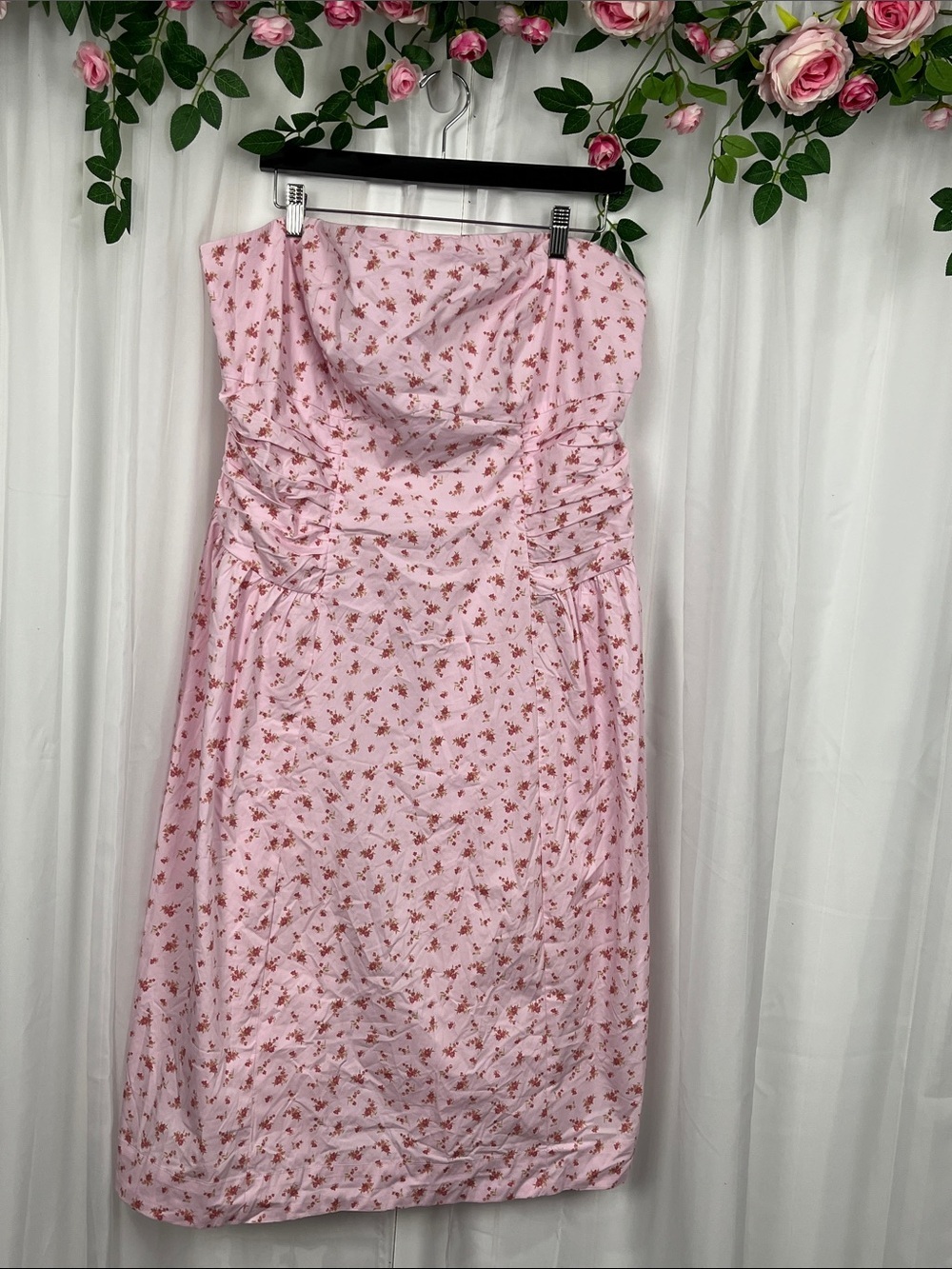 Wild Fable Strapless Floral Dress 1X Pink Floral Side Back Zip Lined Pretty NWT